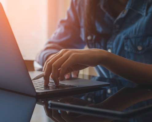 Casual Business Woman Hands Holding Electronic Or Stylus Pencil